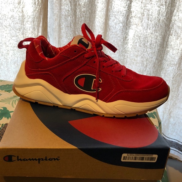 red suede champion shoes